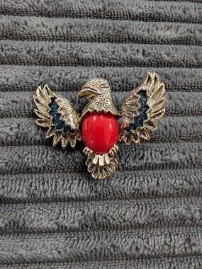 Vintage Signed GERRY’S Red Jelly Belly Eagle Brooch Pin
